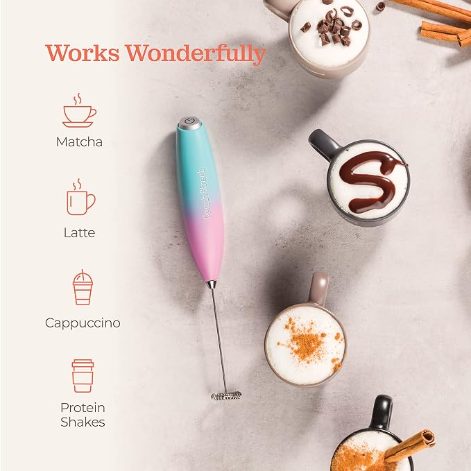 Powerful Handheld Milk Frother, Mini Milk Foamer, Battery Operated (Not included) Stainless Steel Drink Mixer for Coffee, Lattes, Cappuccino, Frappe, Matcha, Hot Chocolate.