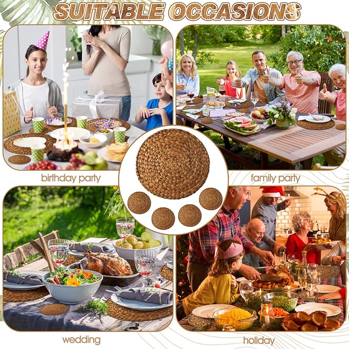 Geosar 200 Disposable Paper Placemats and Coasters Set Summer Hawaiian Luau Placemat with Coasters Outdoor Indoor for Greenery Jungle Dining Table Decoration Shower Birthday(Woven)