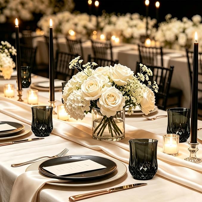 12 Pack 12 Oz Plastic Stemless Wine Glasses, Black | Unbreakable, Reusable, Elegant Vintage Design, Fancy Cocktail Cups, Whiskey, Champagne, Wedding, Party, Bars, Holiday Events