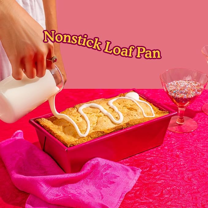 Great Jones Nonstick and Non Toxic Loaf Pan - 8.5 x 4.5 (Raspberry) | Pink Heavy-Duty Aluminized Steel Bread Pan | Ridged Bottom for Easy Release, Oven-Safe 450°F, Dishwasher-Friendly