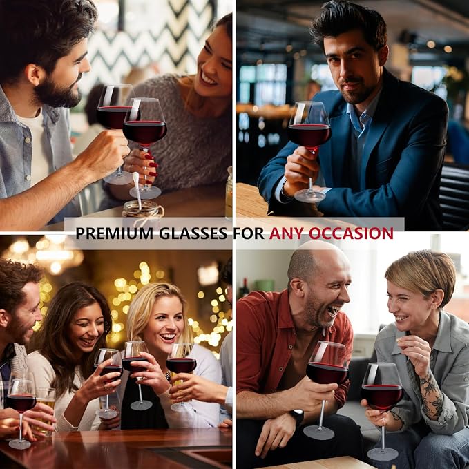 Red Wine Glasses Set of 4, 24.8oz Large Burgundy Glasses, Long Stem | Hand Blown Lead-Free Premium Crystal Glass, Thin Rim, Tall, Ideal Gift Package for Wedding, Anniversary, Birthday, Christmas