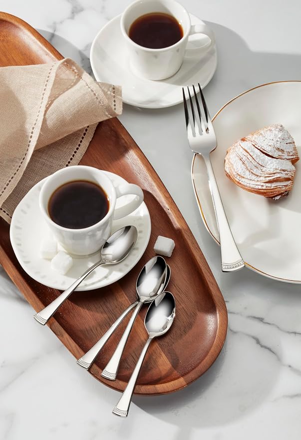 Lenox Portola Silverware Coffee Spoons, Set of 4, Flatware | 18/10 stainless steel, mirror finish | set for 4 | espresso, cocktail, and small dessert spoon set, gift for women