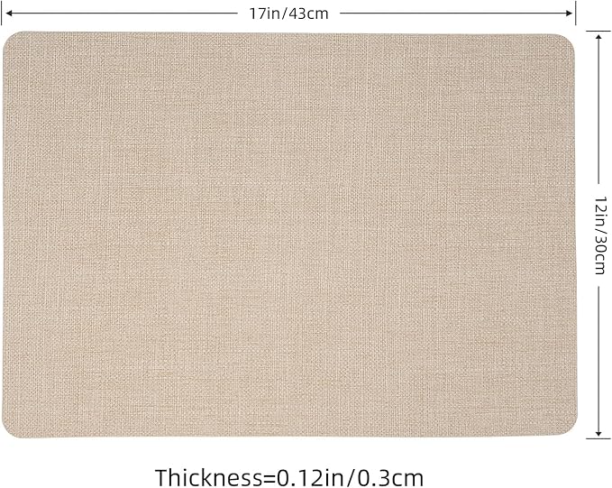 Faux Leather Placemats Set of 6, Wipeable Waterproof Stain Resistant Table Mats, Heat Resistant Thick Placemats with Hand-Painted Edges for Kitchen Dining, Imitative Linen Texture, Various Shapes