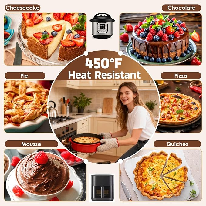MASSUGAR 4 7 9 Inch Springform Pan Cheesecake Pan with Silicone Protector, 50 Pcs Parchment Paper Liners, 3 Cake Scrapers, Leakproof Round Cake Pan for Baking in Water Bath Nonstick Spring Form Pan