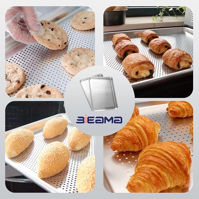 BIEAMA 6 Pack Perforated Half Size 18" x 13" Baking Sheet Pan | Aluminum Commercial Bakery Equipment Cookie Sheets, NSF Approved Baking Tray