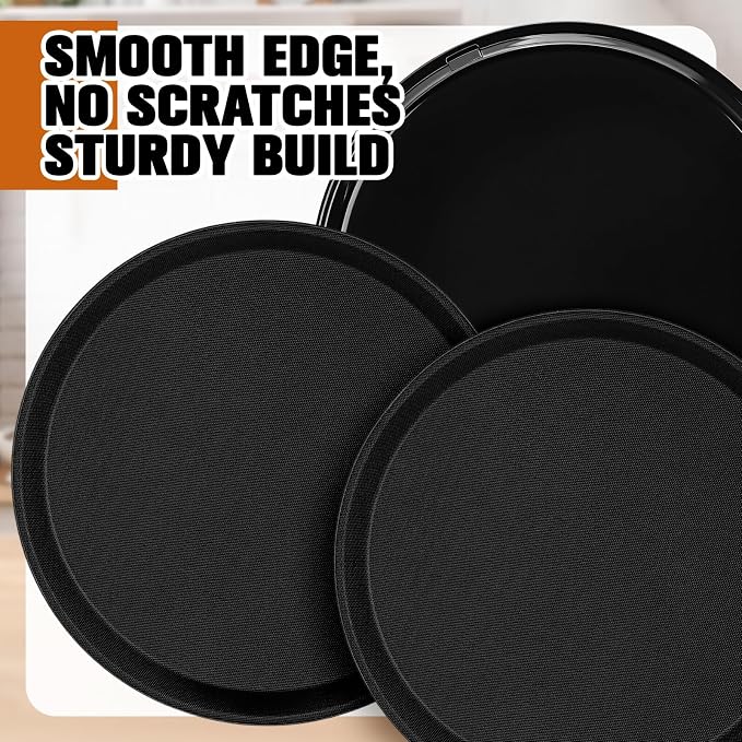 Zopeal 4 Pcs Bar Service Tray Round Plastic Non Slip,11" | For Waiter Server in Restaurant Cafeteria Bar, Raised Edges Prevent Spills, Cocktail Food Server, Textured Surface Grip