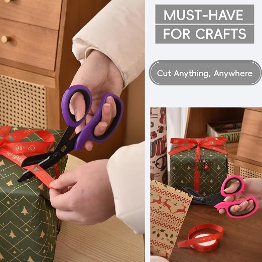 MEUUT All Purpose Scissors 8 Inch 3 Pack utility scissor for Heavy Duty Use | Fluorine Non-stick Coating, Milled Serrations, Stainless Steel Blades, TPE Soft Grip, for Office Craft Kitchen Medical Garden