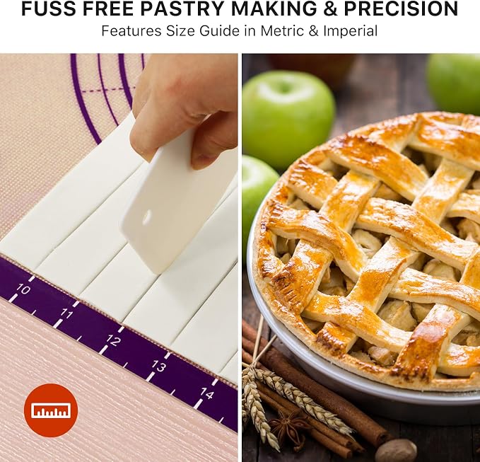 DANIA & DEAN 28"x20" Extra Thick Silicone Baking Mat for Pastry and Bread | Non-Slip & Non-Stick Mat with Measurements, for Pizza, Pie Crust, Dough Rolling, Pasta & Sourdough, Reusable Counter Sheet