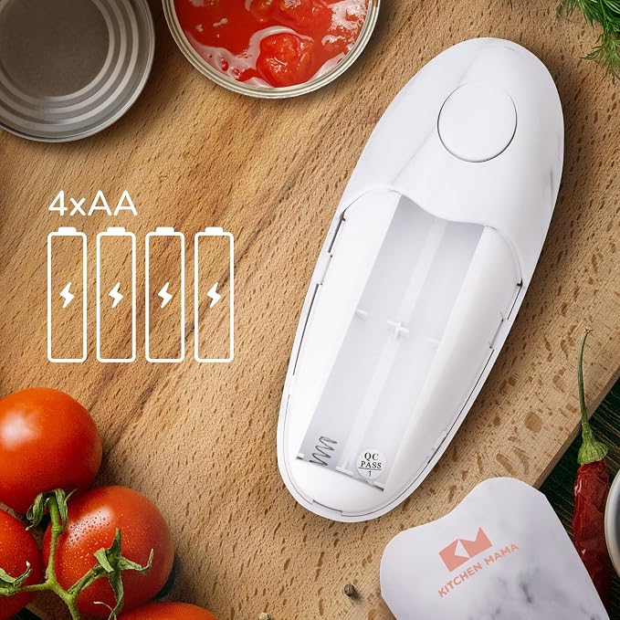 Kitchen Mama Auto 2.0 Electric Can Opener, Marble White | Refined Blade, Automatic Hands Free, Smooth Edge, Food-Safe, Battery Operated