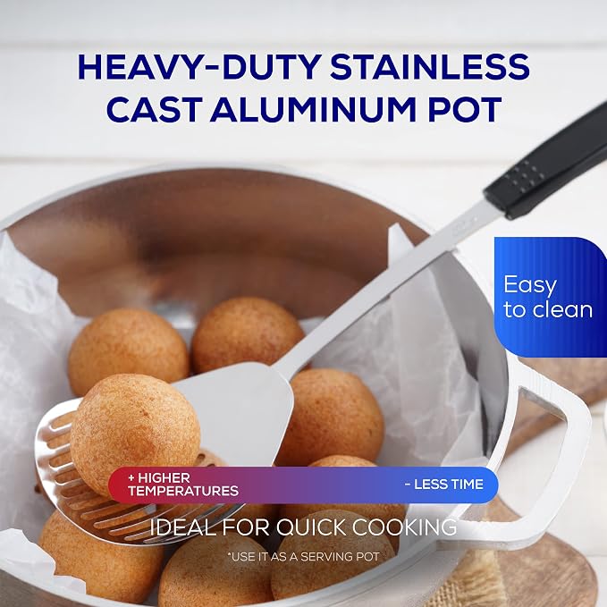 Universal (Extra Small) Caldero 6 Cups - 1.8 QT / 1.7 L, Stainless Aluminum Pot, Even Heat Distribution and Fast Cooking Dutch Oven Pot, Ergonomic Handles, Ideal for Rice, French Fries, and More