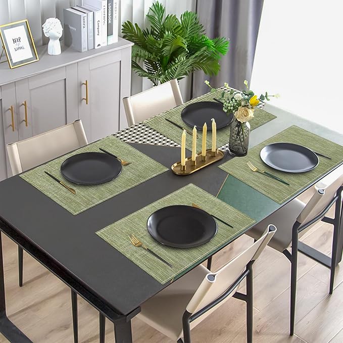 Green Placemats Set of 6, 12x18 Inch Washable Easy to Clean Heat-Resistant Anti-Skid Sage Green Placemats for Holiday Party Kitchen Dining Room Decoration