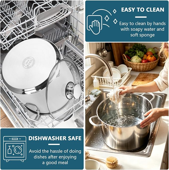 P&P CHEF 24 Quart Stock Pot with Lid, 24 Qt Large Stainless Steel Stockpot | Good for Cooking Pasta Soup, Cookware for Induction Gas Electric Stoves, Visible Lid & Measuring Markings, Dishwasher Safe