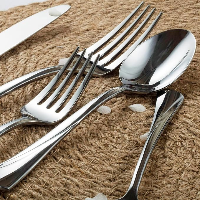 Alata Alice 45-Piece Silverware Set Stainless Steel Flatware Set,Service for 8,Mirror Polished Cutlery Set,Dishwasher Safe