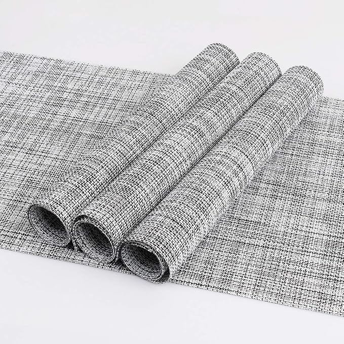 homEdge PVC Placemat, 4 PCS of Non-Slip Heat Resistant Place Mats, Washable Vinyl Placemats, Set of 4 – Gray