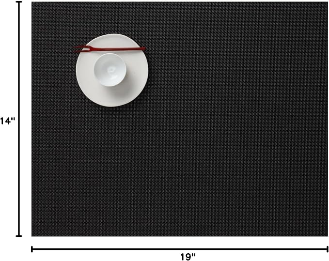 Chilewich Mini Basketweave Placemats, Woven Rectangle Placemats Set of 4 | Easy Care Woven Tabletop Textiles, Indoor/Outdoor, Black, 19" x 14"
