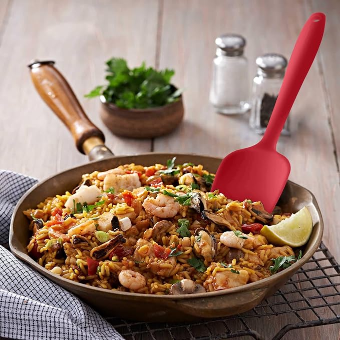 5-Piece Silicone Spatulas Set with Tongs, 446°F Heat Resistant, Red | Steel-core Utensils, Nonstick-safe Silicone Turners and Tongs for Flipping, Grilling, Mixing and Baking, Dishwasher Safe