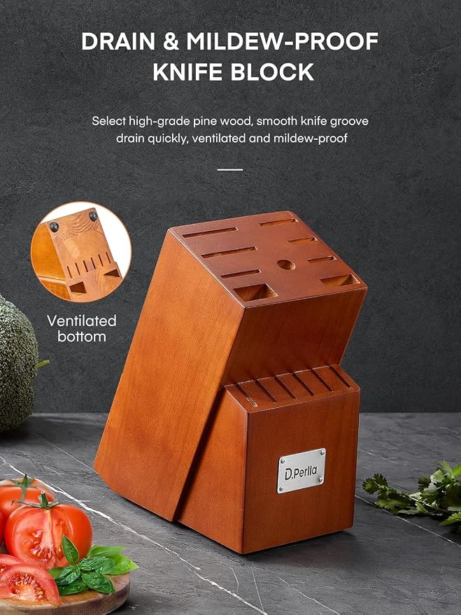Kitchen Knife Set, 16 Pcs Stainless Steel Knife Block Set with Wood Handle | Kitchen Knife Set with Sharpener, Professional Poultry Shears, Razor Sharp, Rust Resistant, Elegant Gift for Home Chefs