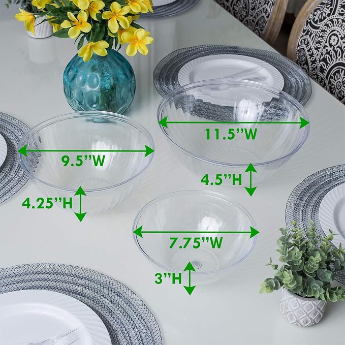 2 Swts Disposable Round Crystal Clear Serving Bowls With Lids - Party