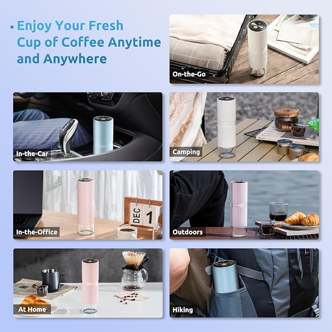 Portable Electric Coffee Grinder, Rechargeable Handheld Grinder with Stainless Steel Conical Burr, Adjustable Grind Settings, for Espresso, Moka, Pour Over, French Press, Cold Brew, Lilac