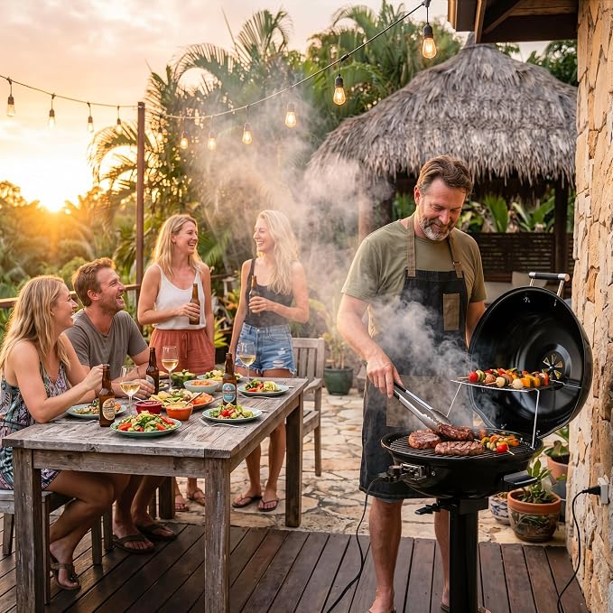 Electric Grill, CUSIMAX Electric Indoor/Outdoor Grill, 1600W Portable BBQ | with Lid for Indoor & Outdoor Use, Adjustable Heat, Removable Stand Grill for Cookouts, BBQ Gatherings, Small Spaces