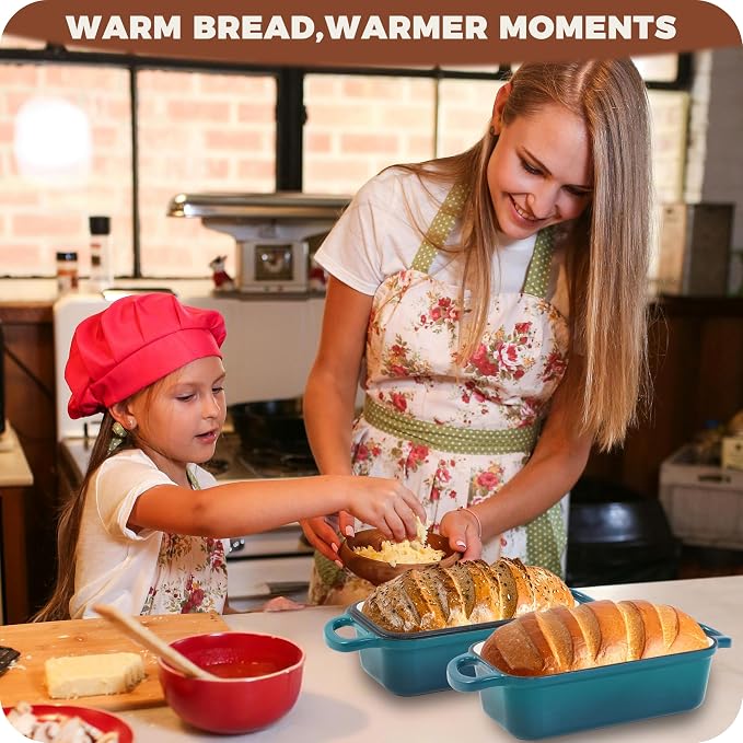 Cast Iron Loaf Pan with Lid, 9x5 Loaf Pans for Homemade Bread | Cast Iron Bread Pan for Sourdough Baking, 9x5 Loaf Pan with 2-In-1 Design, Even Heat Distribution, Teal Enameled