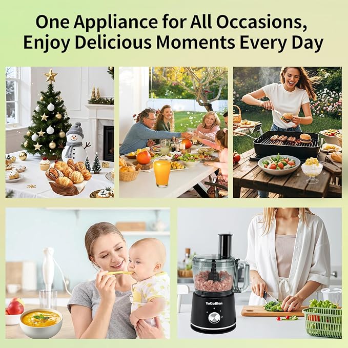 10 Cup Food Processor, Glass Blender and Grinder,5 Food Blades | Kneading/Chopping/Shredding/Slicing/French Fry Blades for Vege,Fruits,Meats,Beans