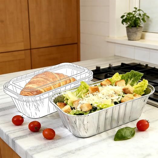 60 Pack Disposable Mini Aluminum Loaf Pans with Chear Lids,(6"x3.5"x2" )1 Lb Foil Loaf Pans,Disposable Aluminum Food Containers with Lids,Small Aluminum Tin Foil Baking Pan for Cakes, Bread, Meat