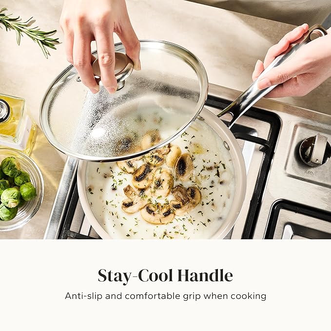 Redchef Ceramic Stock Pots Set 5QT, Sauce Pan with Lids(2.5QT/3.5QT), Induction Cooking Pot Set,Ceramic Pots with Stay Cool Handle, Nonstick Cookware Set, PTFE/PFASFree, Dishwasher/Oven Safe (Blue)