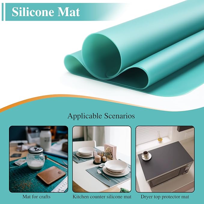Silicone Mats, 2Pcs 15.7"x 11.8"x 0.03" Green Silicone Table Mat | Silicone Placemats for Baking, Kitchen Counter, Jewelry
