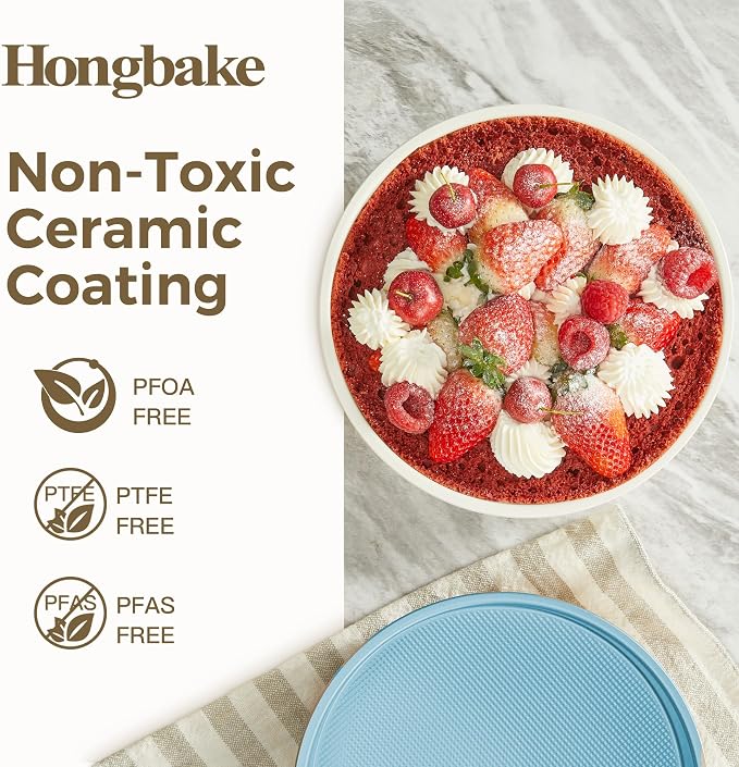 Ceramic Nonstick 9” Round Cake Pans, Heavy-Duty Aluminized Steel | Non-Toxic 9 Inch Round Cake with Diamond Texture, Cake Pans 9 Inch Round for Baking Cheesecake, Cream, 2-Pack