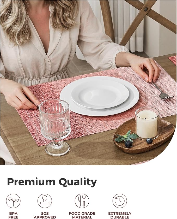 Leetaltree Gradient Pink Woven Placemats Set of 4 - Heat Resistant Non-Slip Place mats for Dining Table, Washable Durable PVC Vinyl Woven Table Mats(Gradient Pink, 4)