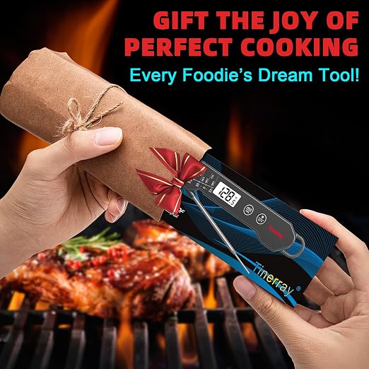 Professional Digital Meat Thermometer Instant Read Waterproof – Folding Probe Food Thermometer with Backlight & Calibration, Fast Read for BBQ, Grill, Deep Fry, Liquids, Gift for Chef (Black)