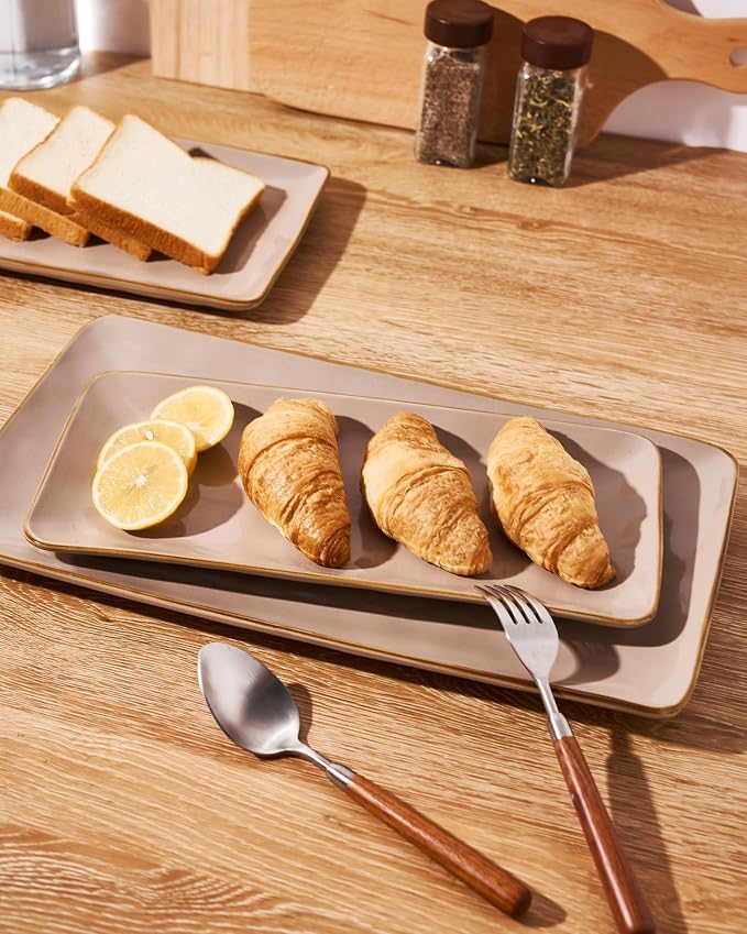Famiware Serving Platters Set of 3 Sizes - Rectangular, Cinnamon Brown | 15.67"/14.1"/12.6" Fine Stoneware Serving Trays for Party, Entertaining for Food, Turkey, Cheese, Microwave Dishwasher Safe