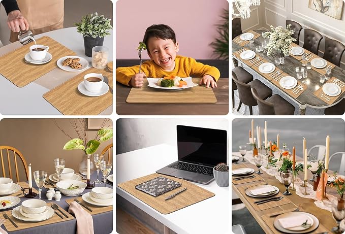 Aofmee Faux Leather Placemats Set of 6 - Waterproof - Wipeable - Washable - Heat Resistant - Anti Slip Stain Resistant Kitchen Dining Table Place Mats, Suitable for Indoor & Outdoor Use, Easy to Clean