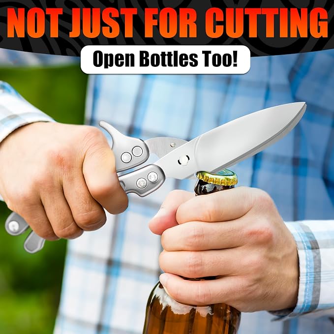 Kitchen Shears Heavy Duty, Safety Lock, Stainless Steel (Silver) | Poultry Shears for Chicken, Turkey, Spatchcock, Fish; Bone Cutting Scissors, Micro-Serrated, Spring-Loaded, Separate to Clean