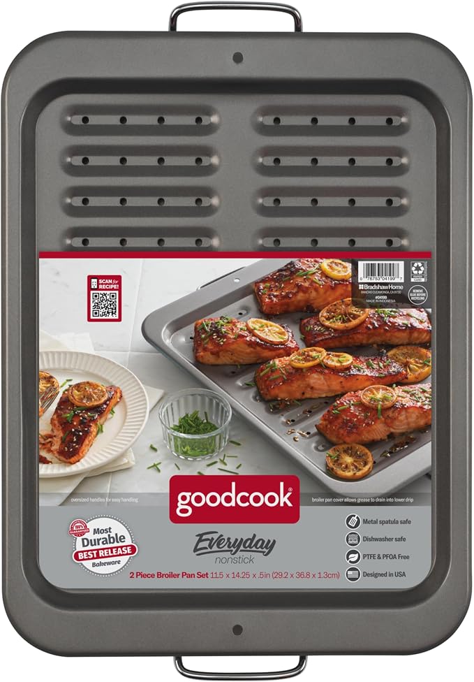 GoodCook Everyday Nonstick Steel Broiler Pan, 11.5" x 14.25", Gray