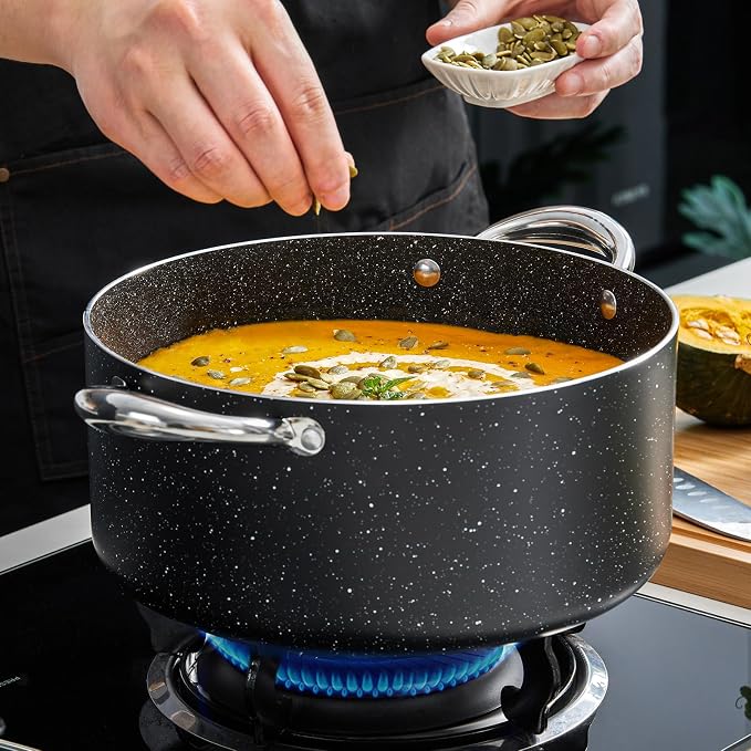 BEZIA 10 Quart Nonstick Stock Pot with Lid, Large Induction Cooking Pot | Oven & Dishwasher Safe, Works on All Stoves, for Hosting Holiday Gatherings, Blanching Bulk Veggies, Multi-portion Curries
