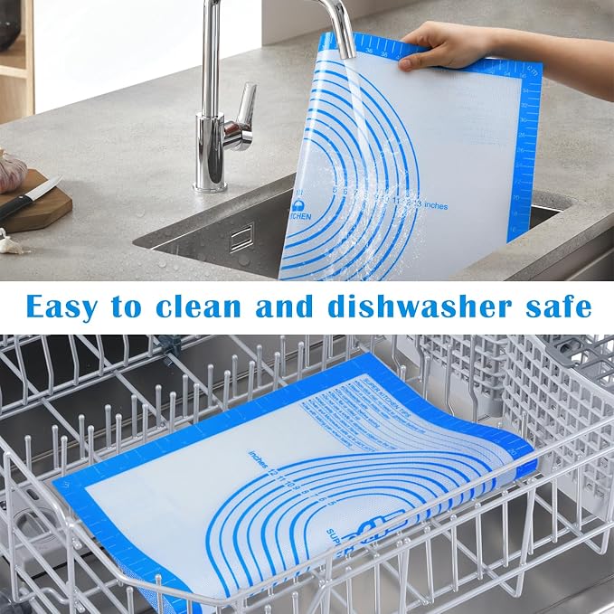 Nonstick Silicone Pastry Baking Mat Large with Measurements 16''By 20'' | For Silicone Baking Mat Counter Dough Rolling/Pie Crust Pad By Folksy Super Kitchen (16×20, Blue)