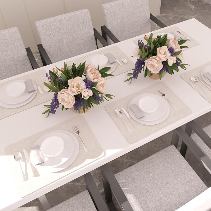 Maxpearl Faux Leather Placemats Set of 6, Easy to Clean, Beige | Waterproof - Heat Resistant - Non Slip - Wipe Clean Dining Table Place Mats, Suitable for Indoor & Outdoor Use, 17''×12''