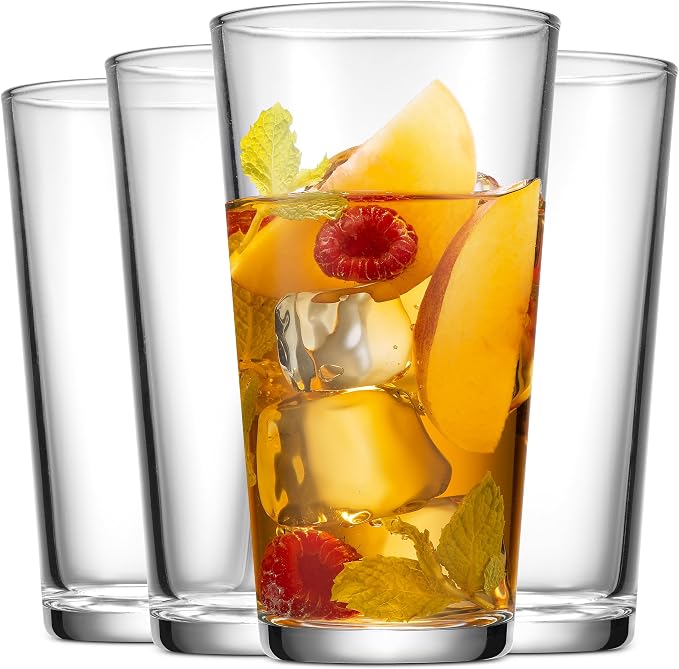 Glaver's Drinking Glasses Set of 8 Mixed Glassware Set, 4 Highballs 17 Oz., 4 Whiskey Glasses 13 Oz., Great For Cocktail Whisky and other Beverages. Dishwasher Safe.
