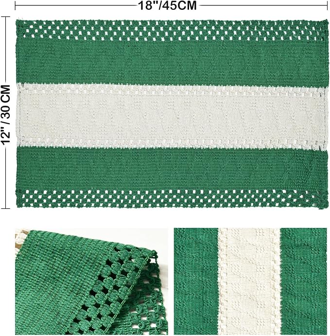 Artoid Mode Dark Green Farmhouse Rustic Placemats Set of 6,12x18 Inch Seasonal Hollow Table Mats Party Kitchen Dining Decoration