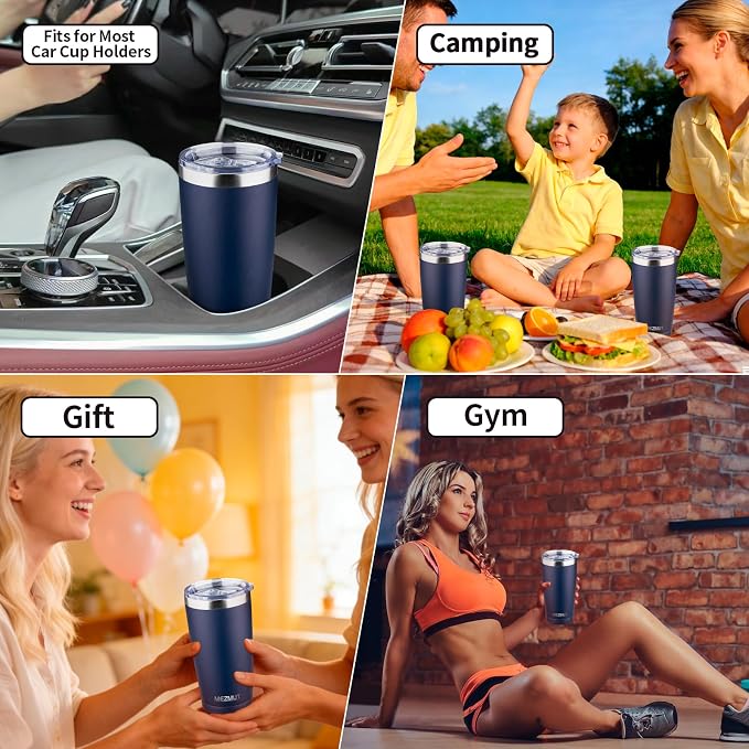 MEZMUT 20oz Insulated Tumbler Travel Coffee Mug with Lid Straw(Navy Blue,1) | 18/8 Stainless Steel Double Wall Vacuum Spill Proof Metal Insulated Tumbler with Daul Lid and Straw, Hot or Iced Coffee Cup