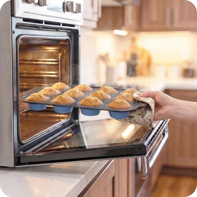 Silicone Muffin Pan for Baking with Metal Frame, 12 Cup Regular Size Cupcake Pan, Nonstick Food Grade Silicone Muffin Tin for Baking, Easy Release Egg Bite Molds, BPA Free