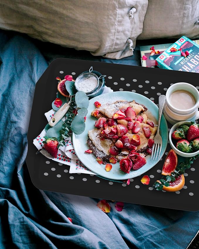 Czlizdyt Non Slip Serving Tray with Handles, Food Trays for Eating on Couch | Lap Trays for Breakfast Dinner Snack Fruit Appetizers Beverage, Rectangular, Set of 2, Black