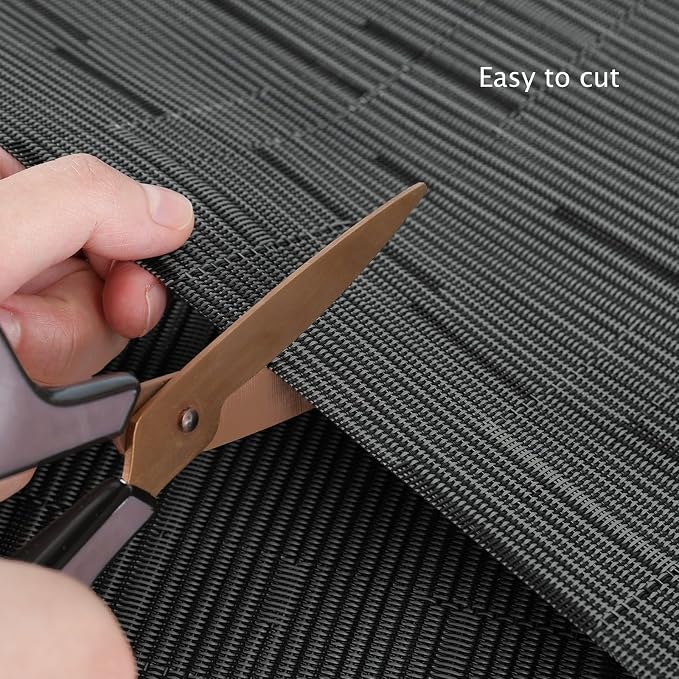 Myir JUN Placemats Set of 8 Kitchen and Dining Table Placemats | Vinyl Placemats Place Mats Indoor/Outdoor Set of 8 Washable Table Mats Non-Slip Place mats for Dining Table, Black-gray