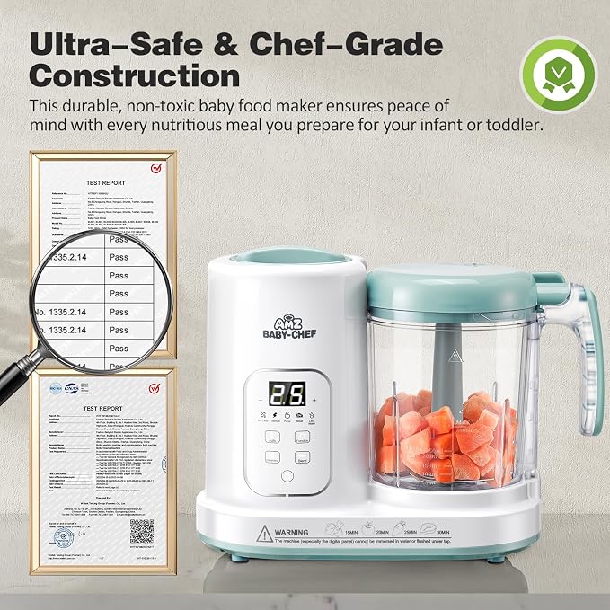 Baby Food Maker Pro Steamer Blender: 4 in 1 Auto Steam Blend and Puree Maker with Self-Clean for Healthy Baby and Toddler Meal Prep - BPA-Free White+Green