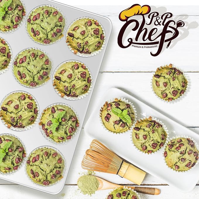 P&P CHEF 12-Cup Muffin Pan Tin, Stainless Steel Cupcake Pan, 1Pc | Muffin Tin for Oven Baking, Dishwasher Safe, Non-Toxic, Standard Size, Ideal for Homemade Muffin Cup Cake Tart Quiche