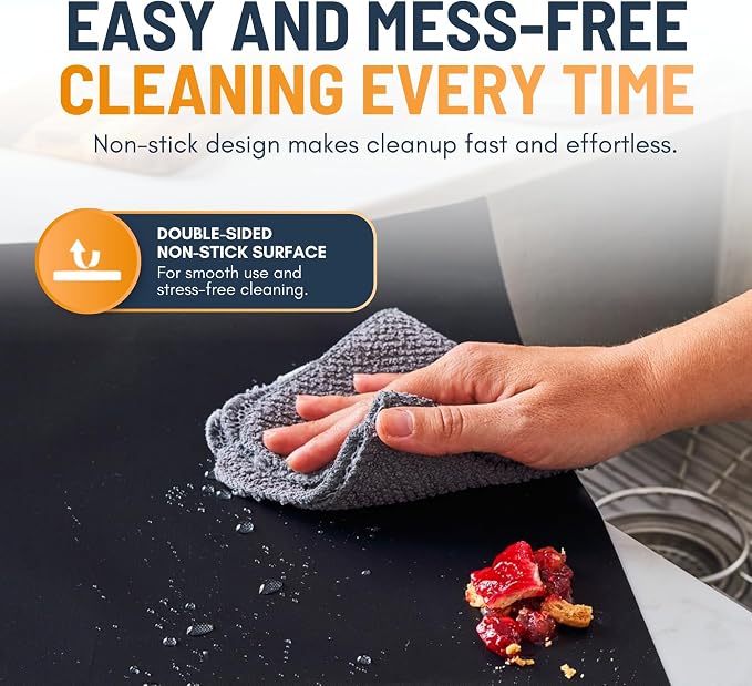 Oven Liners for Bottom of Oven - Large Heavy Duty Mats, 17” x 75” Non-Stick Reusable Liner for Electric, Gas, Toasters, Grills - BPA & PFOA Free Kitchen Accessory to Keep It Clean (Black)