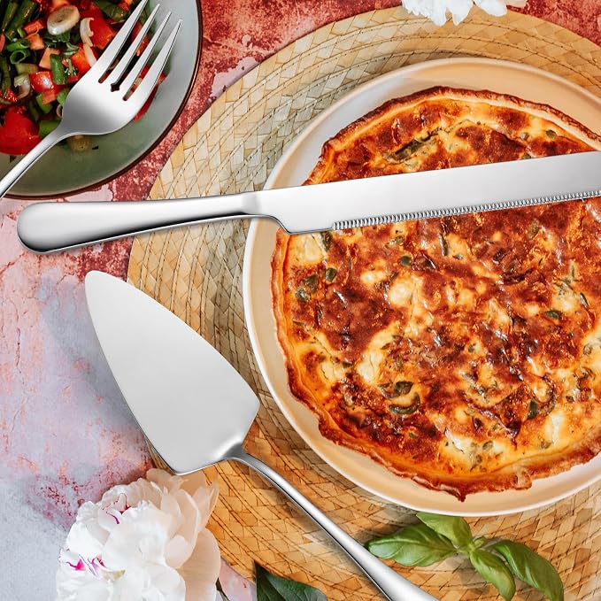 Serving Utensils 7 Pieces Stainless Steel Flatware include Cake Knife Server Large Spoon Spatula Big Fork Pefect For Festival Parties Buffet Catering Silverware