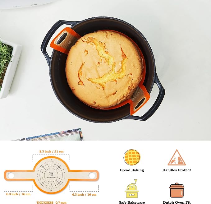 GUY DREAM All-in-One Silicone Baking Mat Set - Kneading Mat, Cookie & Macaron Half Sheet, 1/4 Sheet Mat, Square & Round Cake Mats, Artisan Bread Sling- Ideal Gift for Baking